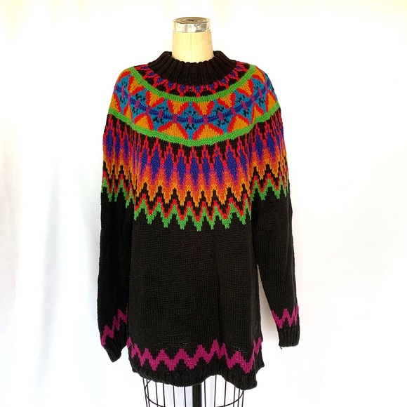 Vintage Sweaters - Vintage 80s 90s Sweater Aztec Pattern L